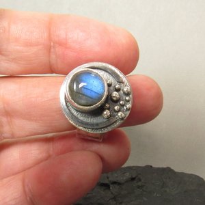 Labradorite Moon Ring, Sterling Silver Celestial, Lunar Jewelry, Size 7.75 or 8