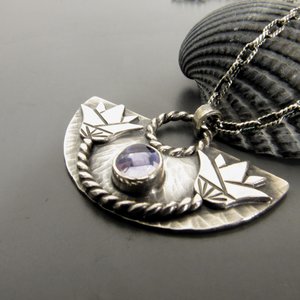 Egyptian Lotus Iolite Necklace In Argentium Sterling Silver