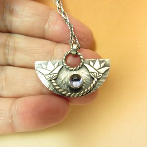 Egyptian Lotus Iolite Necklace In Argentium Sterling Silver
