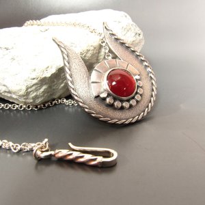 Hathor Necklace, Carnelian And Argentium Sterling Silver, Egyptian Mythology Jewelry