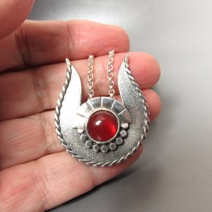 Hathor Necklace, Carnelian And Argentium Sterling Silver, Egyptian Mythology Jewelry