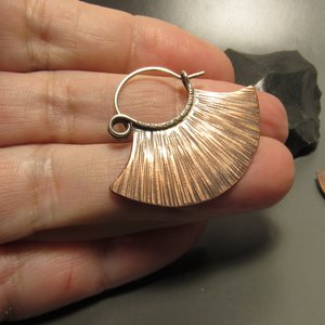 Copper Fan Hoops, Mixed Metal Sterling Silver And Copper Tribal Earrings