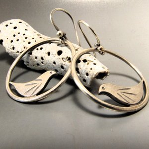 Swingy Argentium Silver Bird  Earrings