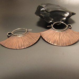 Copper Fan Hoops, Mixed Metal Sterling Silver And Copper Tribal Earrings