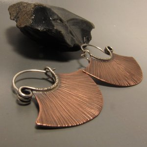 Copper Fan Hoops, Mixed Metal Sterling Silver And Copper Tribal Earrings