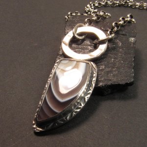 Handcrafted  Botswana Agate Pendant Necklace For Men, Women, Unisex, Argentium Silver Jewelry