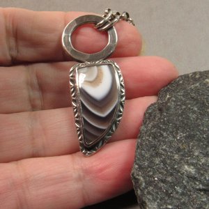 Handcrafted  Botswana Agate Pendant Necklace For Men, Women, Unisex, Argentium Silver Jewelry