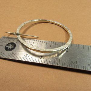 Large Hammered Sterling Silver Dangle Hoop Earrings, Loops, Statement Earrings, Bright Polished Finish