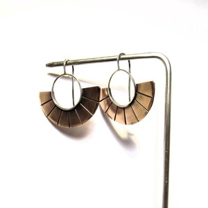 Contemporary  Copper Earrings, Mixed Metal Two Tone Fan Earrings