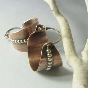 Contemporary Sterling Silver And Copper Earrings, Mixed Metal Hoops, Two Tone Jewelry