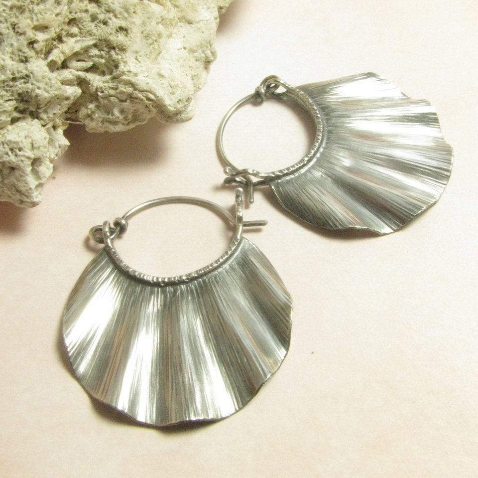 Argentium Sterling Silver Ruffle Hoop Earrings, Artisan Crafted
