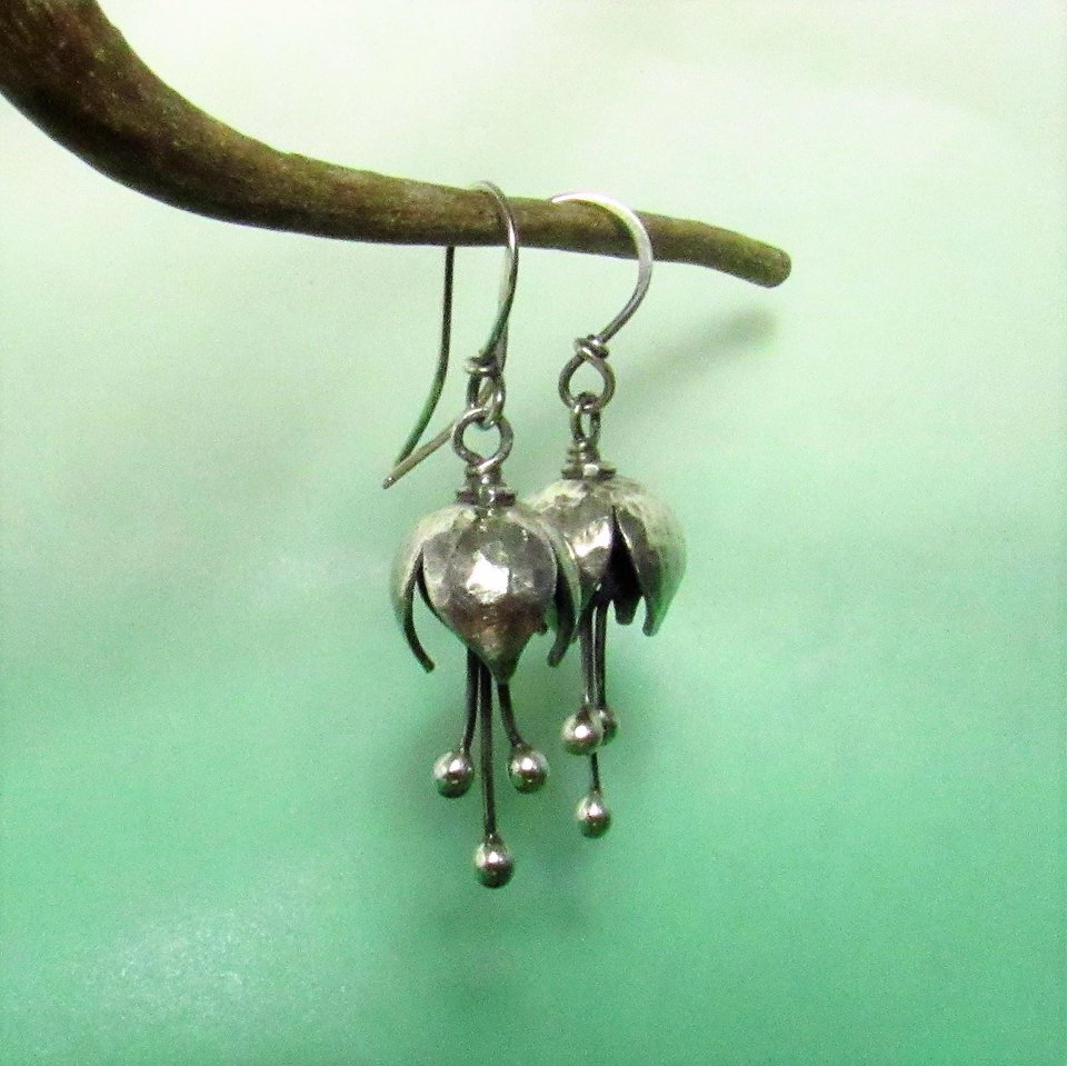 Sterling Silver Bell Flower Earrings, Handcrafted Argentium Jewelry