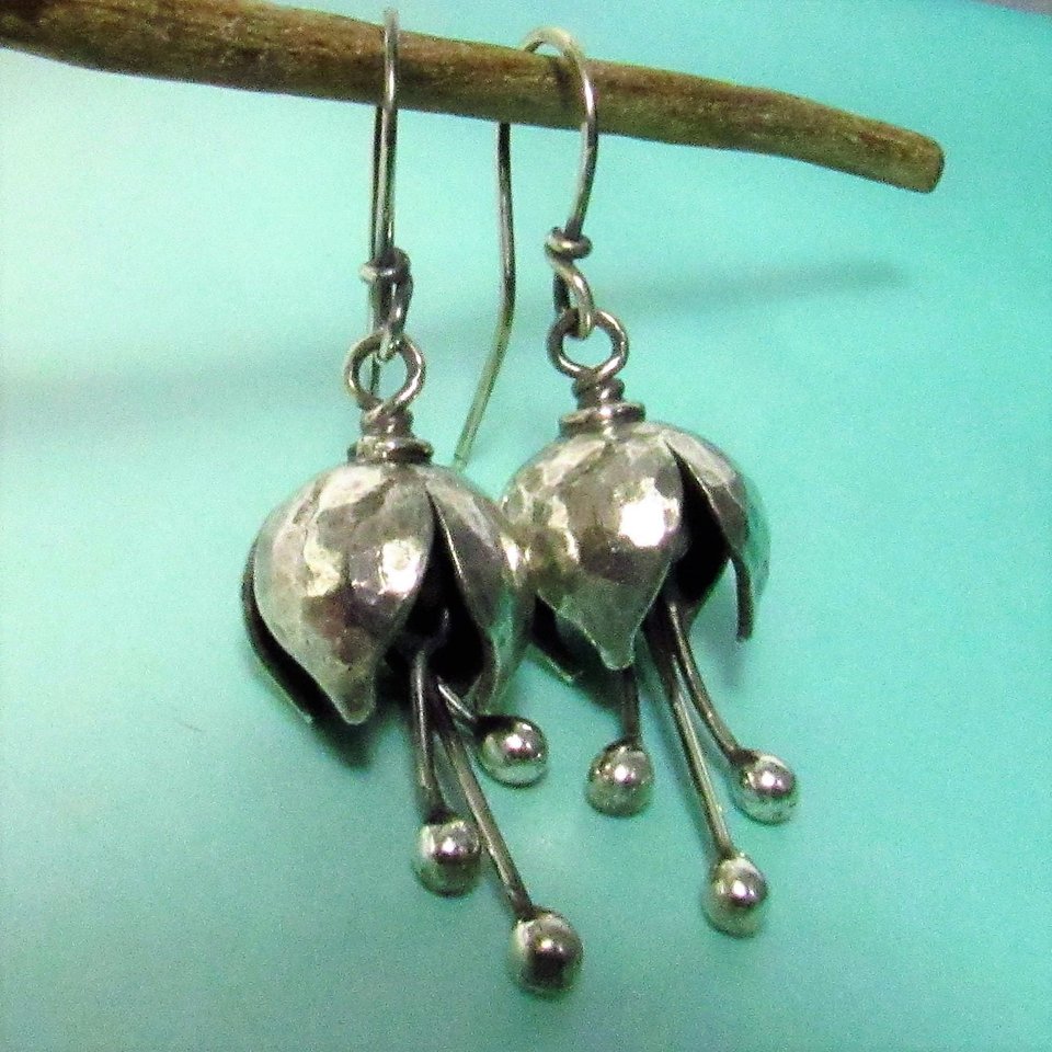 Sterling Silver Bell Flower Earrings, Handcrafted Argentium Jewelry