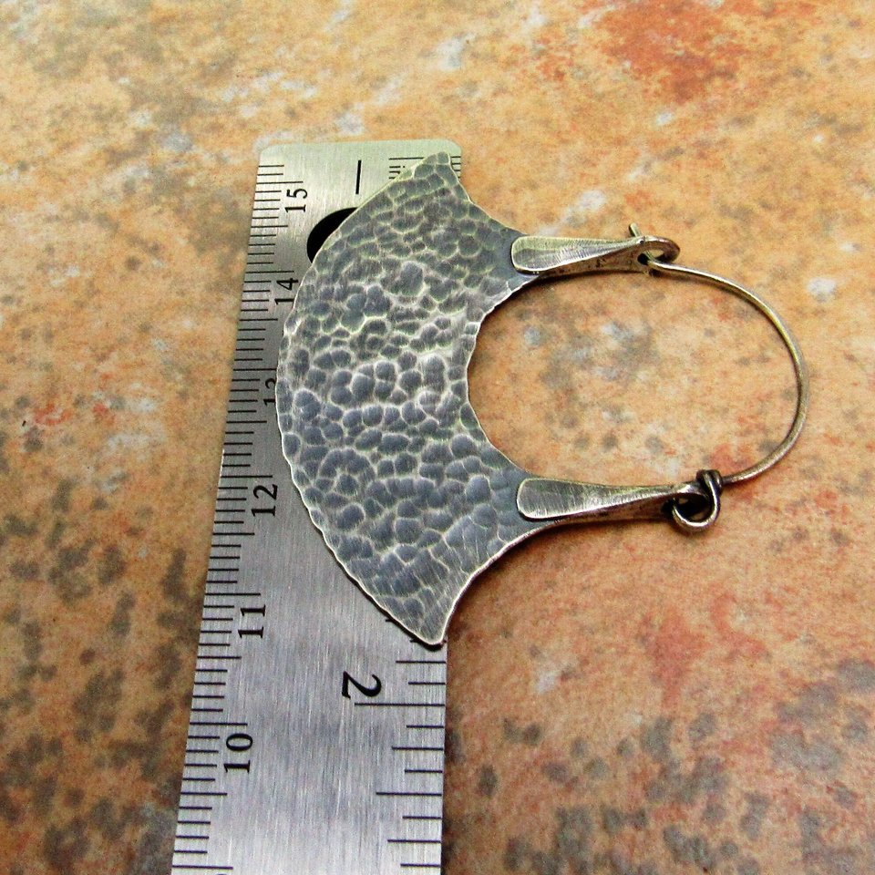 Large Sterling Silver Tribal Earrings, Forged Blade Hoop Earrings, Rustic Urban Metalsmith Jewelry