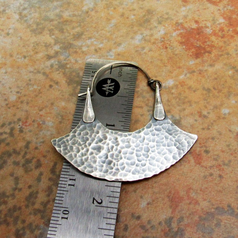 Large Sterling Silver Tribal Earrings, Forged Blade Hoop Earrings, Rustic Urban Metalsmith Jewelry