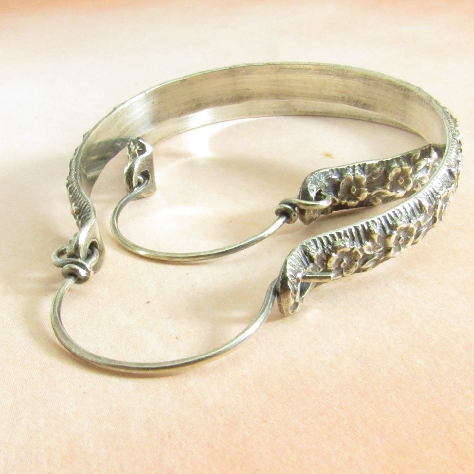 Large Sterling Silver Hoop Earrings, Romantic Rose Floral Metalwork