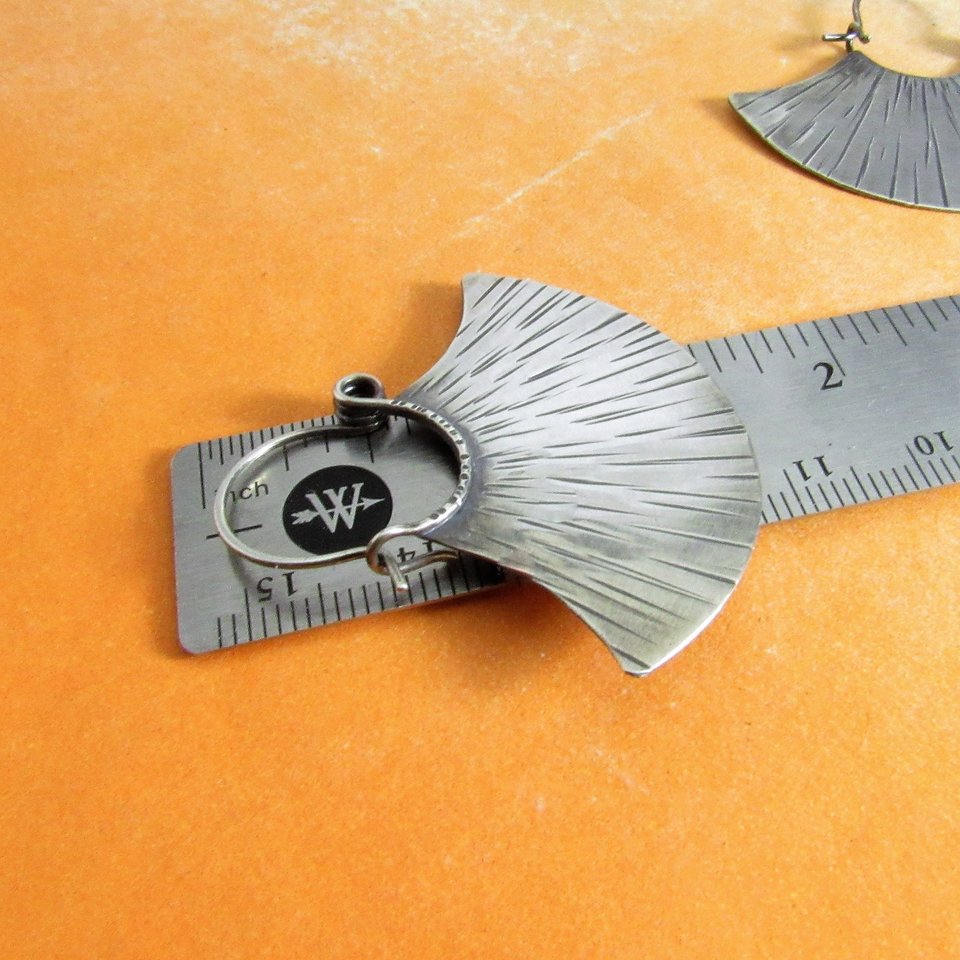 Sterling Silver Fan Earrings, Bold Statement Hoops, Argentium Metalsmith Jewelry