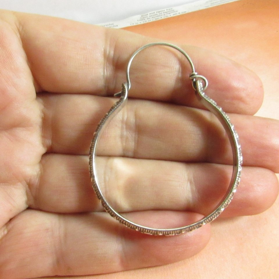 Large Sterling Silver Hoop Earrings, Romantic Rose Floral Metalwork