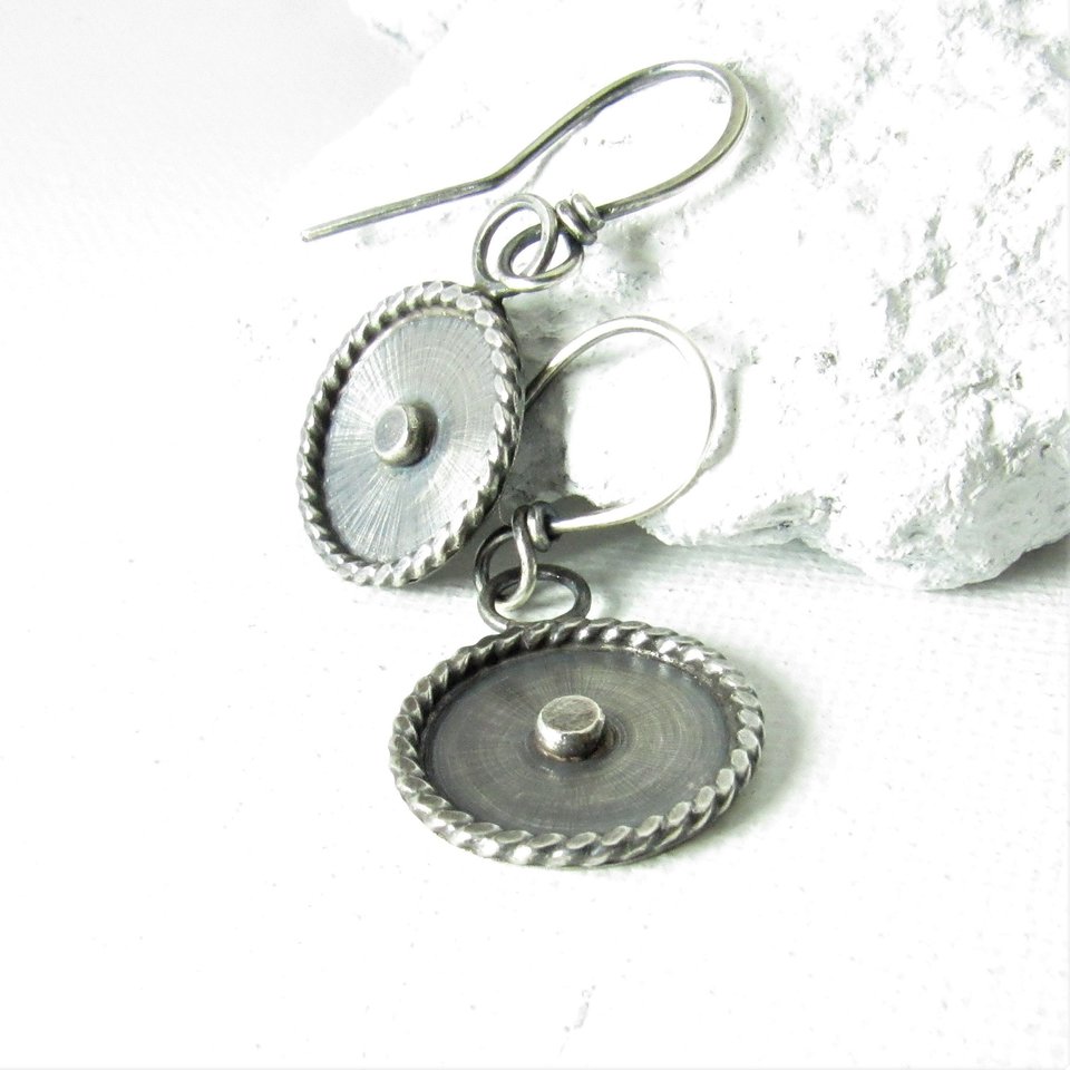 Modern Argentium Sterling Silver Disk Earrings, Edgy, Contemporary And Stylish Everyday Jewelry