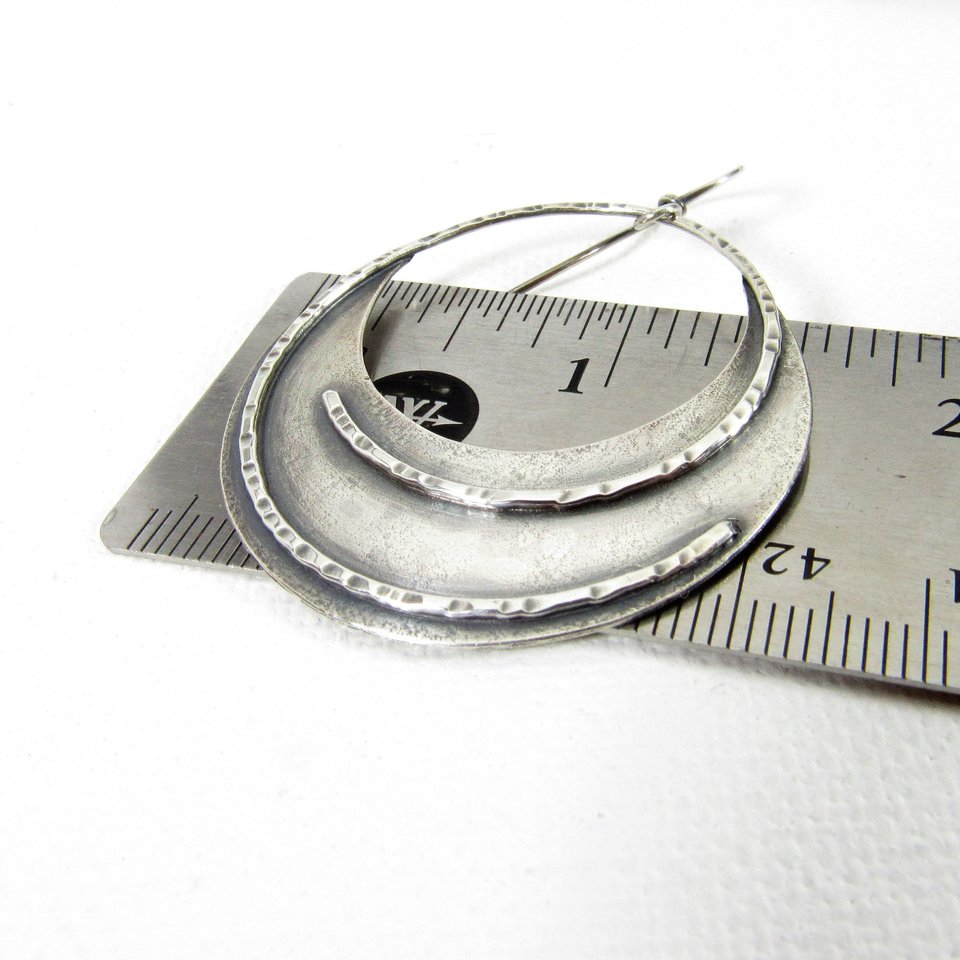 Large Argentium Sterling Silver Hoop Earrings, Statement Gypsy Earrings, Handcrafted, Unique And Lightweight