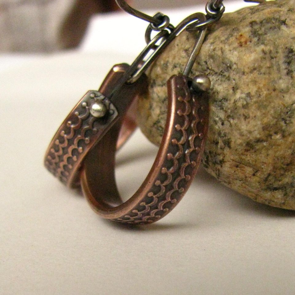 Mixed Metal Copper and Silver Dangle Earrings, Artisan Crafted