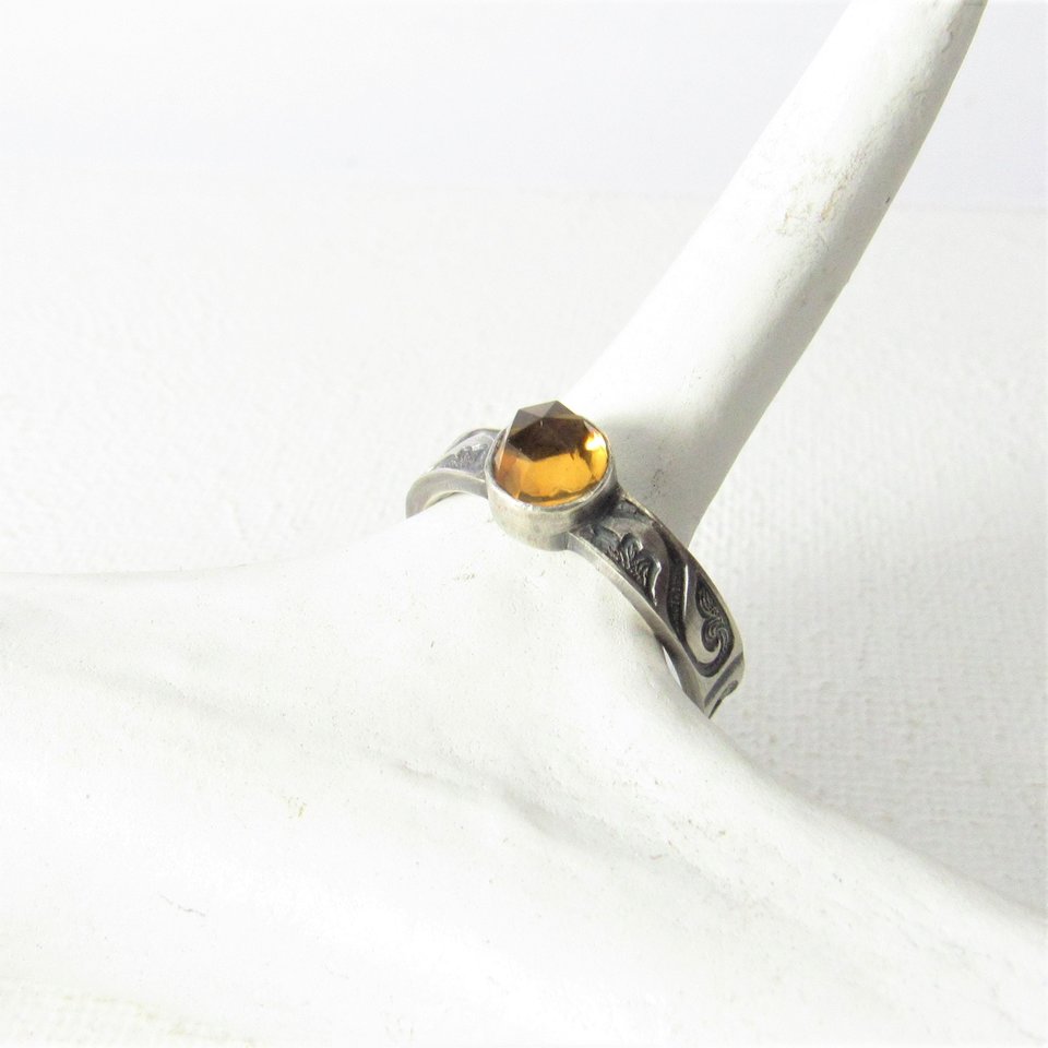 Citrine Sterling Silver Ring, Size 7, Wave Band