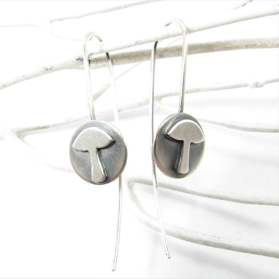 Lightweight Argentium Sterling Silver Mushroom Earrings, Whimsical Fungus Jewelry
