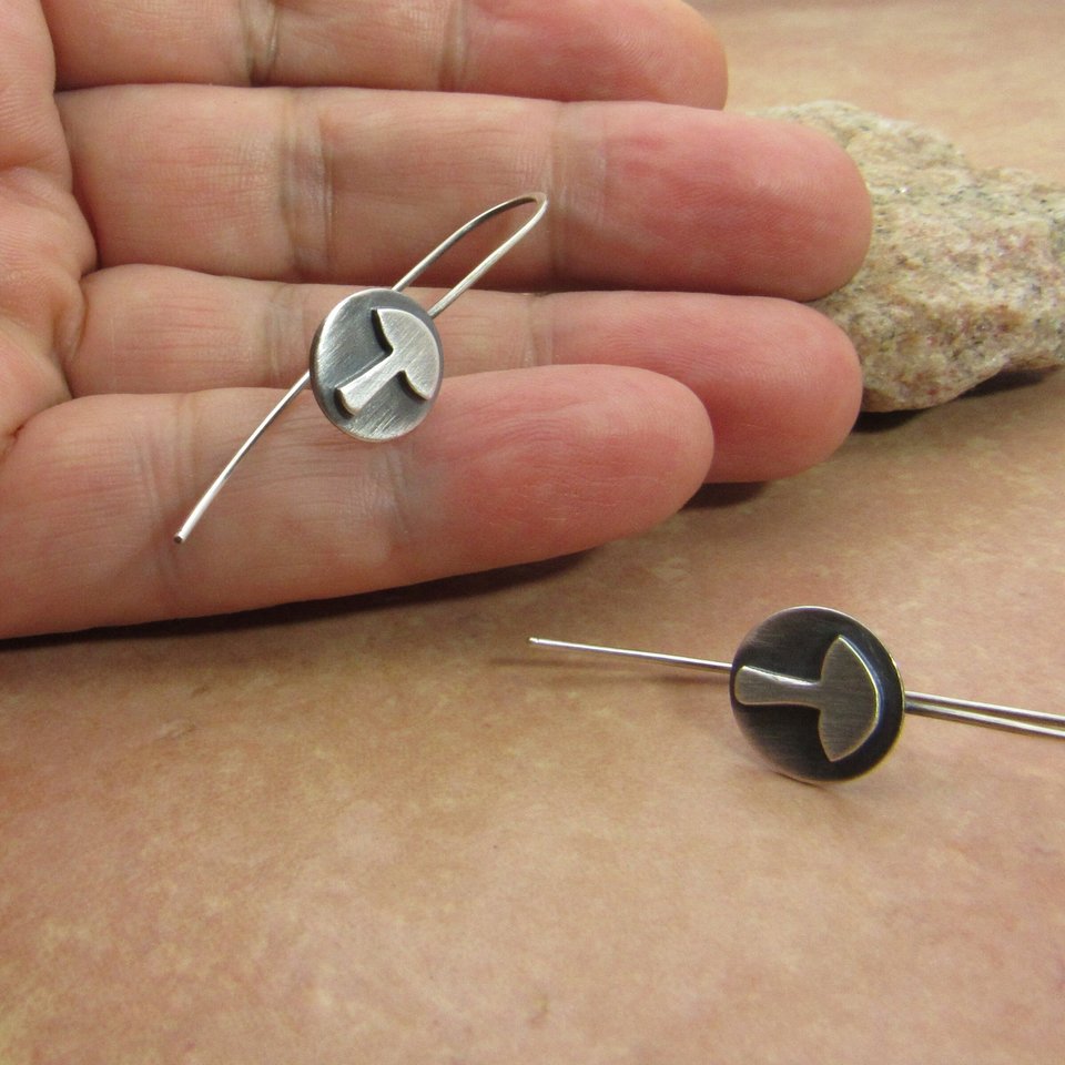 Lightweight Argentium Sterling Silver Mushroom Earrings, Whimsical Fungus Jewelry