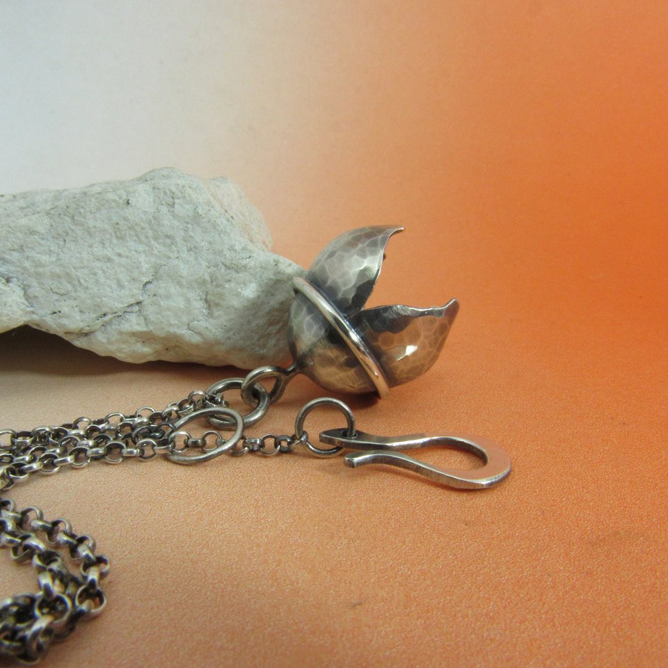 Argentium Sterling Silver Tinkling Bell Flower Pendant Necklace