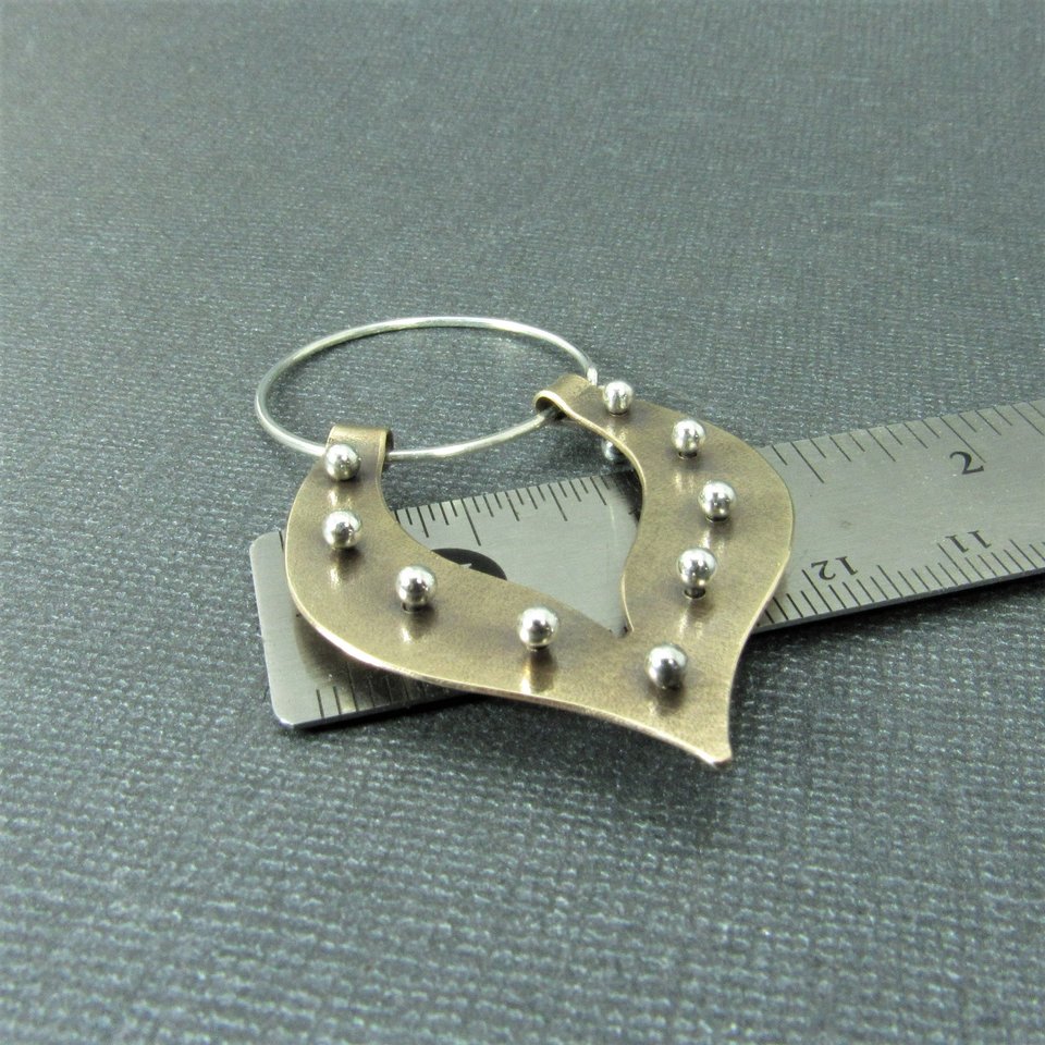 Pinned Lotus Tribal Earrings, Mixed Metal Sterling Silver and Bronze Hoops