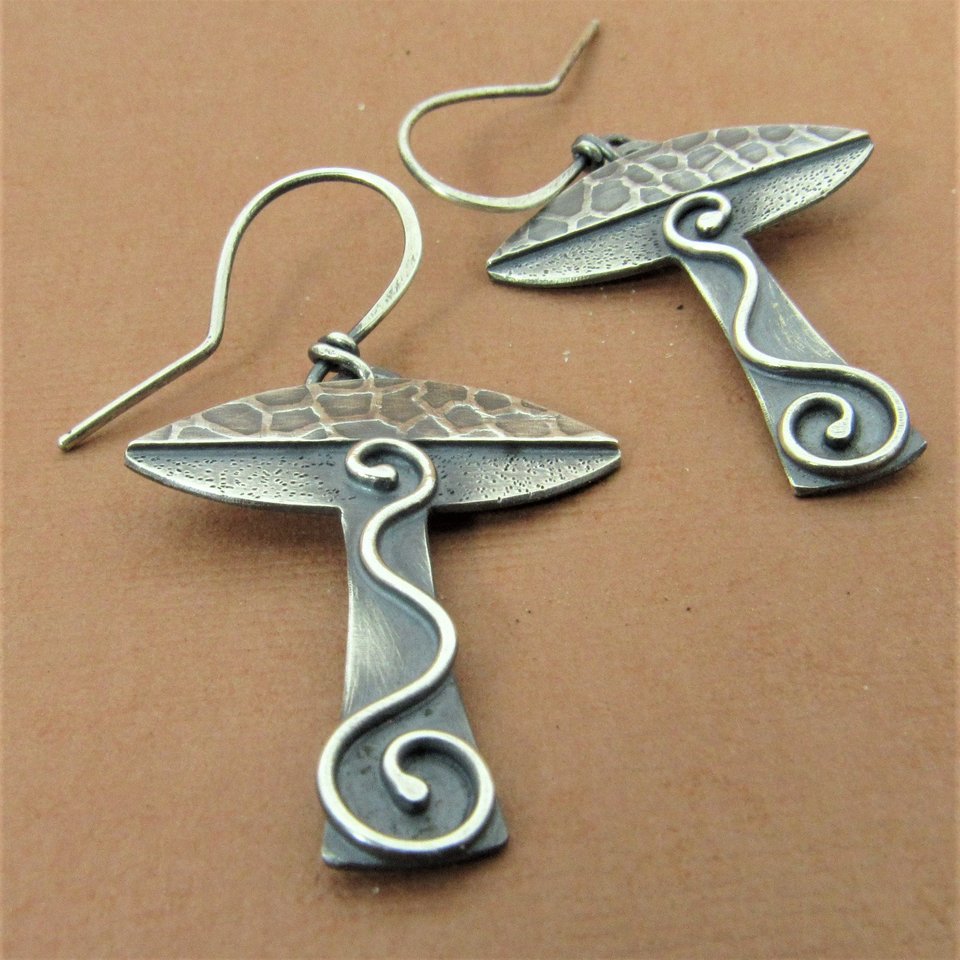 Argentium Sterling Silver Mushroom Earrings, Fungi Jewelry Gift