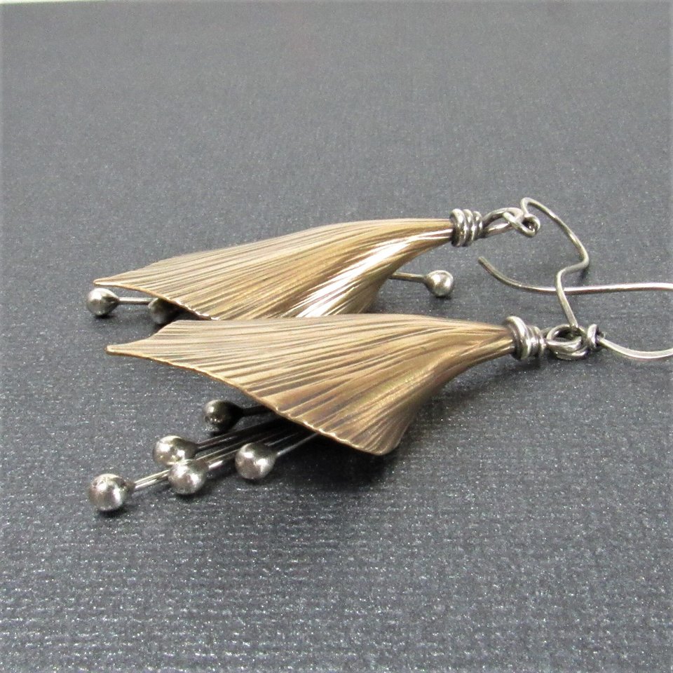Mixed Metal Lily Earrings, Exotic Flower Earrings In Two Tone Bronze And Sterling Silver