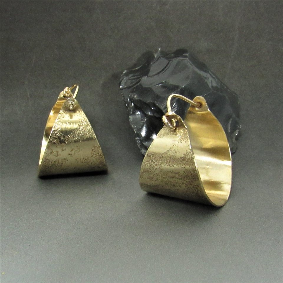 Bronze Hoop Earrings, Basket Style, Gold Fill Ear Wires