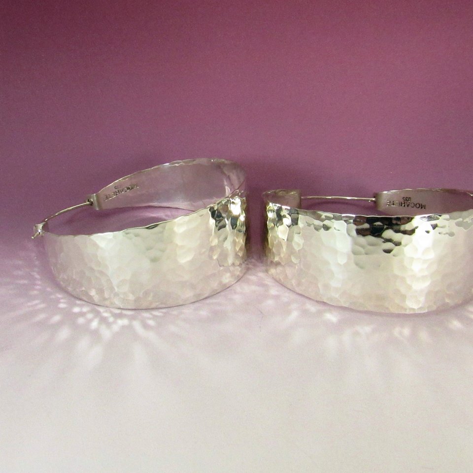 Hammered Argentium Sterling Silver Hoop Earrings, Large Statement Jewelry