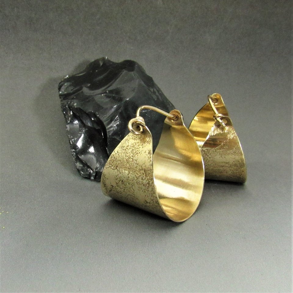 Bronze Hoop Earrings, Basket Style, Gold Fill Ear Wires
