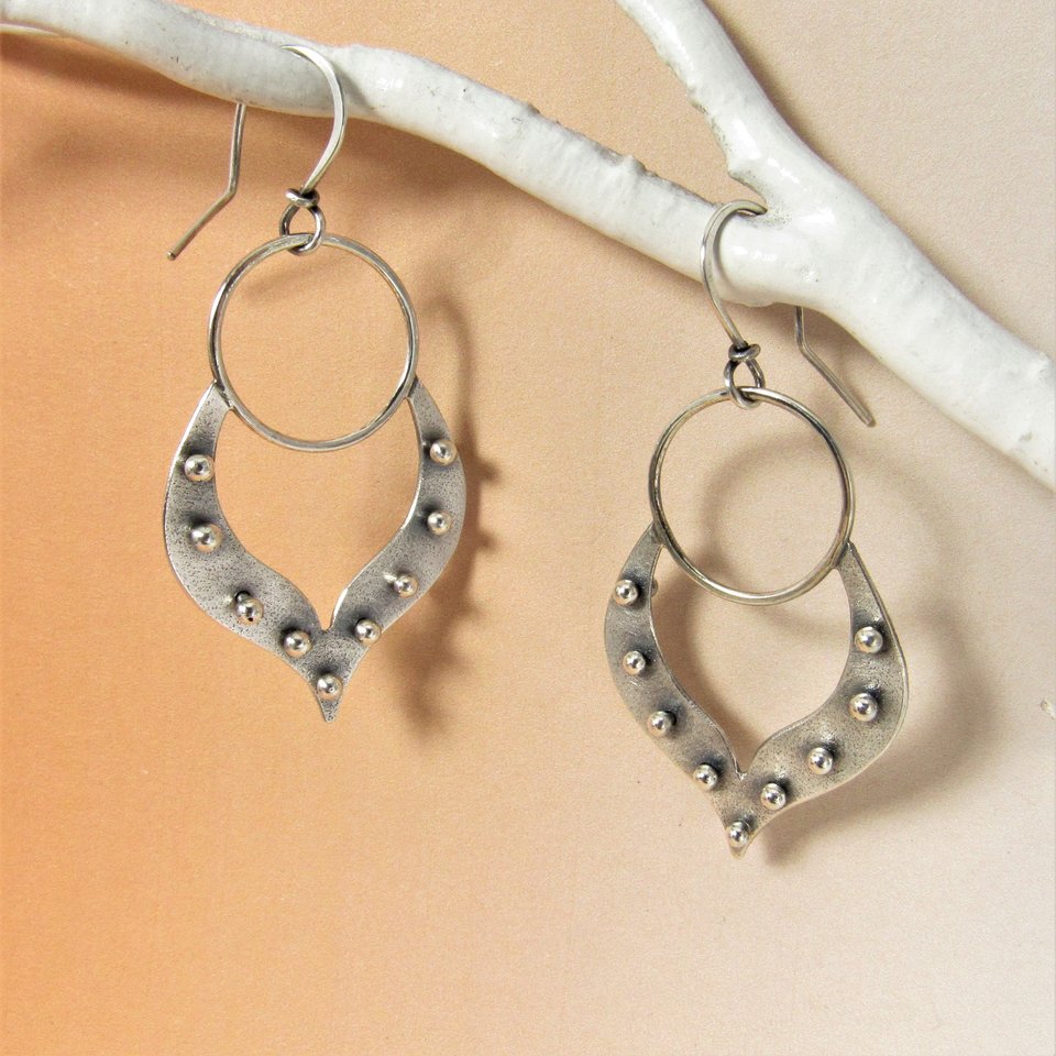 Sterling Silver Lotus Earrings, Exotic Tribal Inspired Jewelry