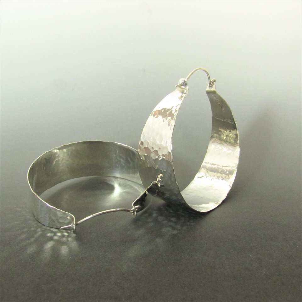 Hammered Argentium Sterling Silver Hoop Earrings, Large Statement Jewelry