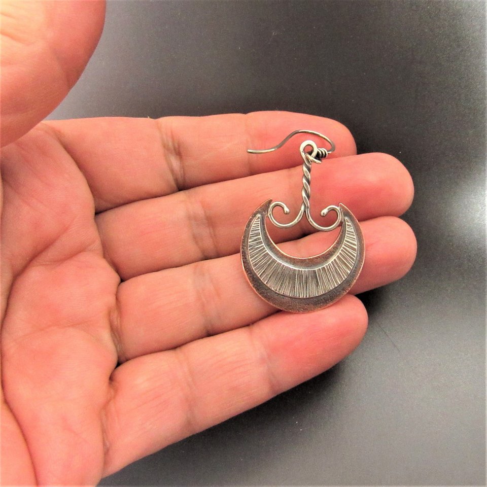 Mixed Metal, Silver And Copper Akkadian Moon Earrings