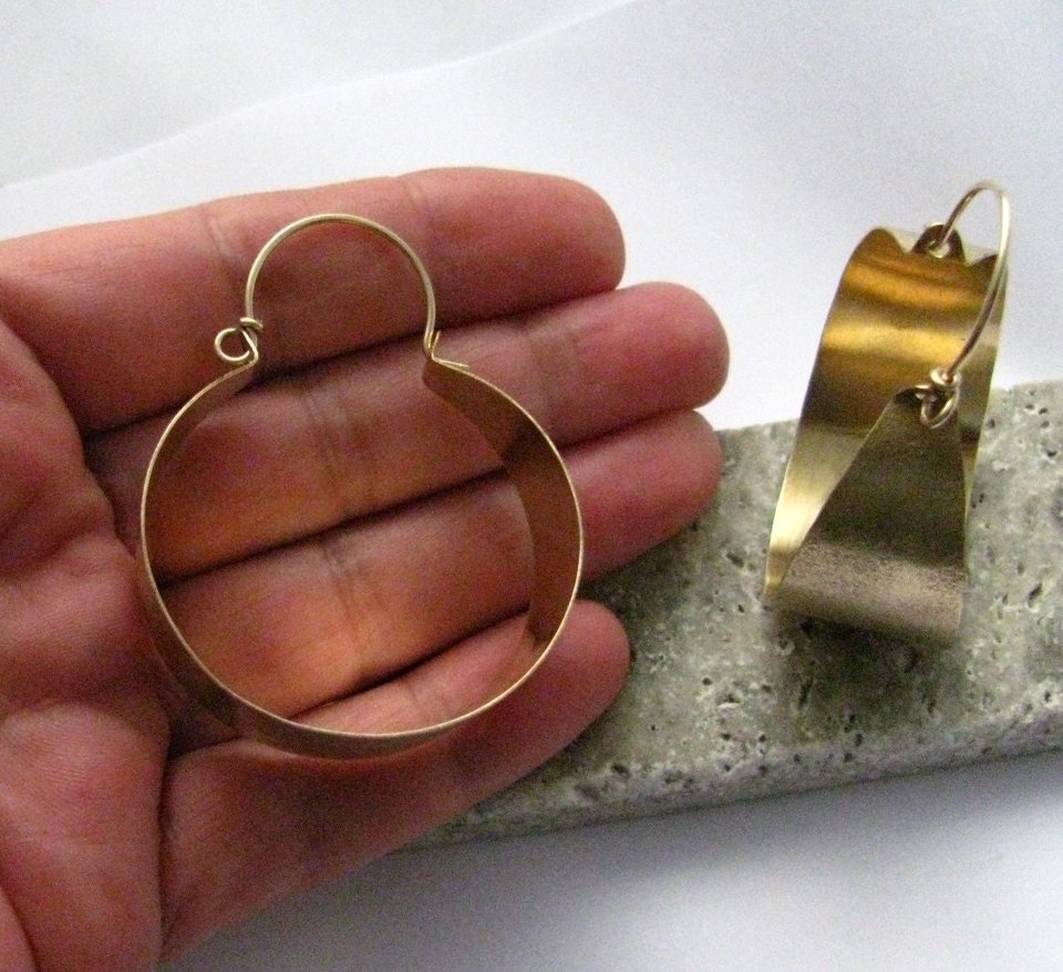 Large Bronze Hoop Earrings With Gold Fill Ear Wires, Big Hoops, Bold Statement Earrings