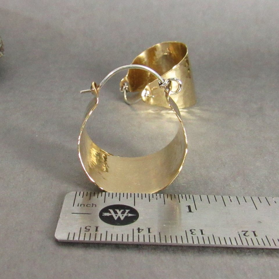 Golden Hammered Brass And Sterling Silver Basket Hoop Earrings