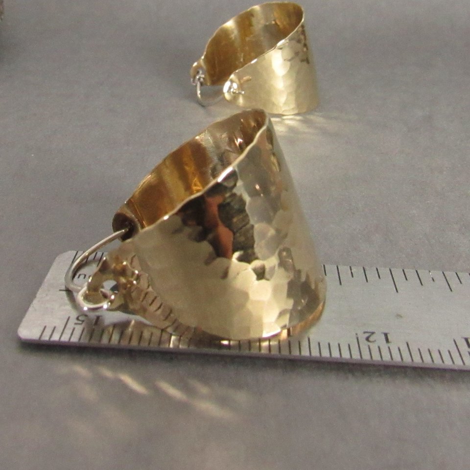 Golden Hammered Brass And Sterling Silver Basket Hoop Earrings