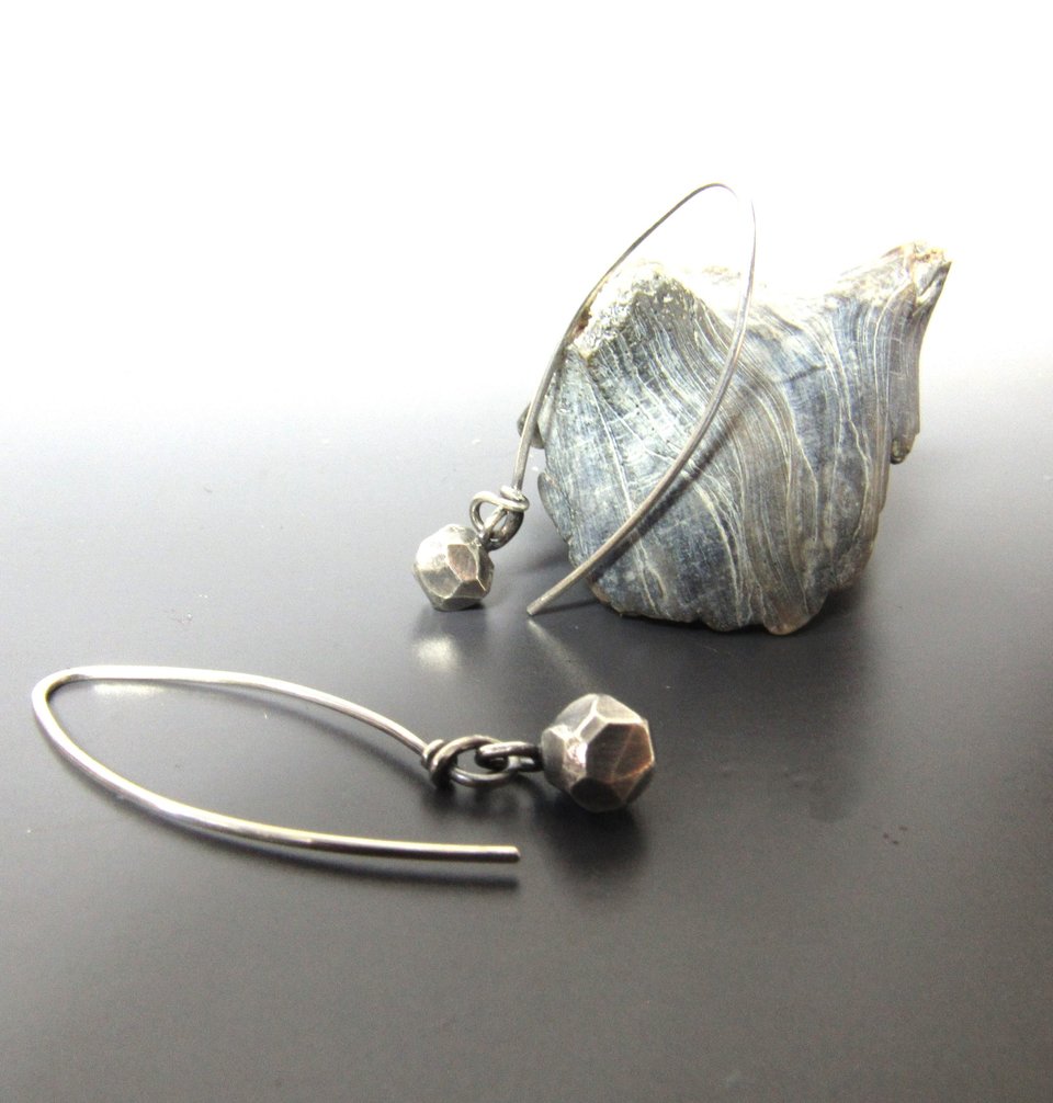Sterling Silver Faceted Nugget Dangle Earrings