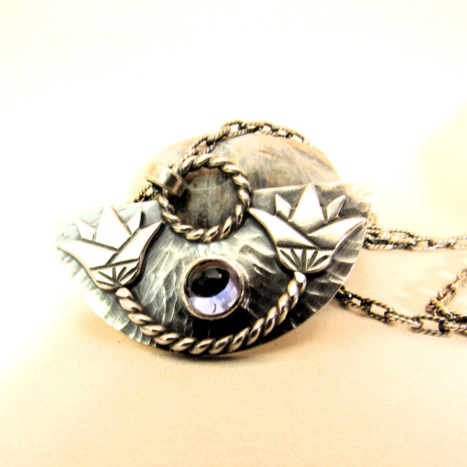 Egyptian Lotus Iolite Necklace In Argentium Sterling Silver