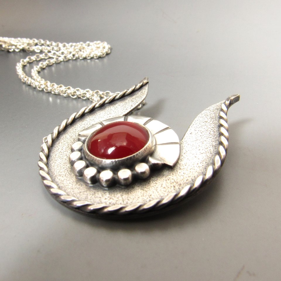 Hathor Necklace, Carnelian And Argentium Sterling Silver, Egyptian Mythology Jewelry