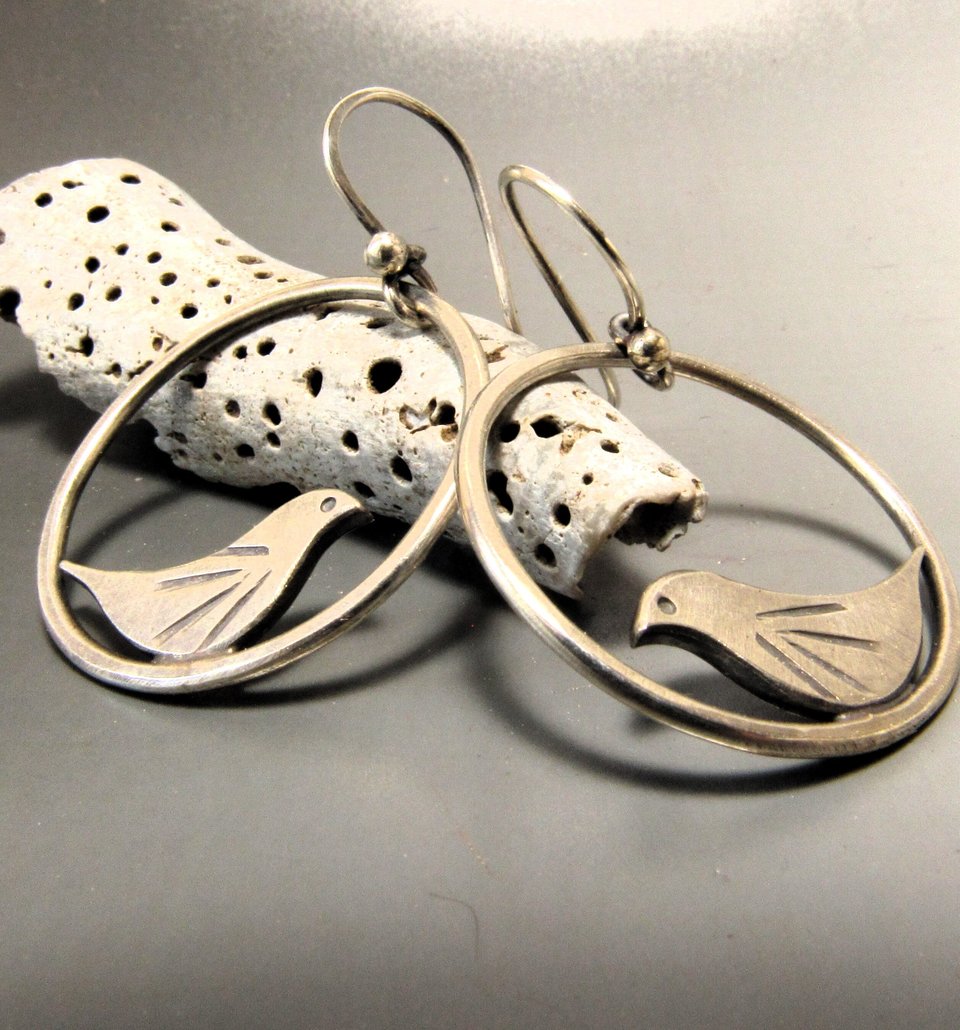 Swingy Argentium Silver Bird  Earrings