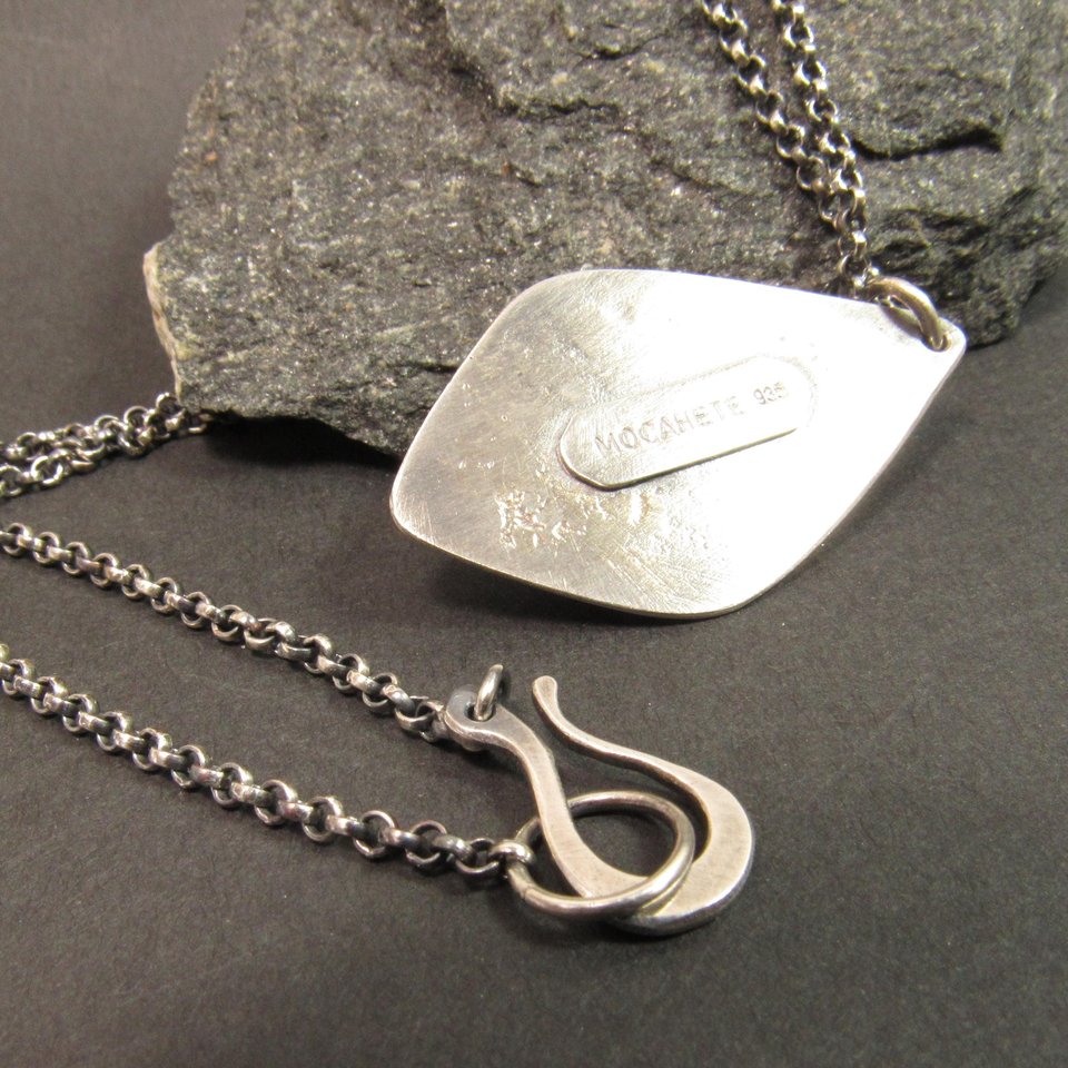 Argentium Sterling Silver And American Turquoise Pendant Necklace, Organic Geometric