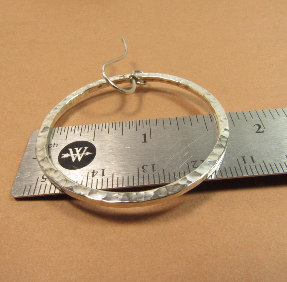 Large Hammered Sterling Silver Dangle Hoop Earrings, Loops, Statement Earrings, Bright Polished Finish