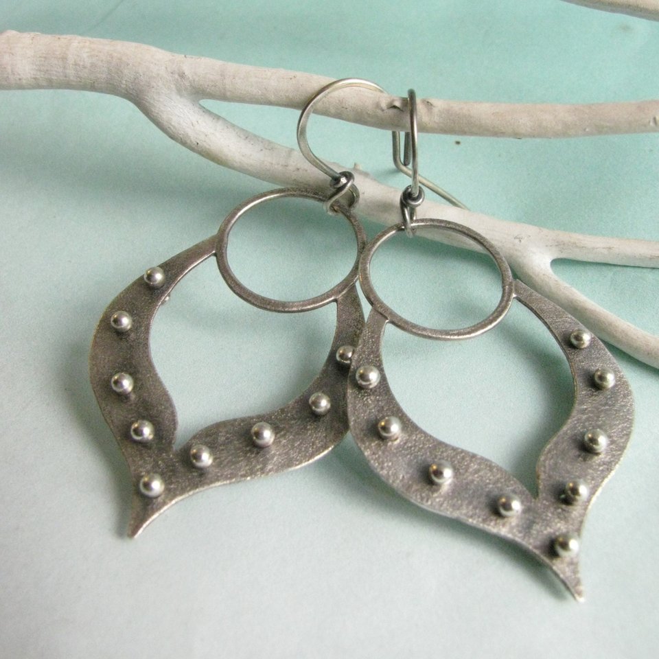 Sterling Silver Lotus Earrings, Exotic Tribal Inspired Jewelry