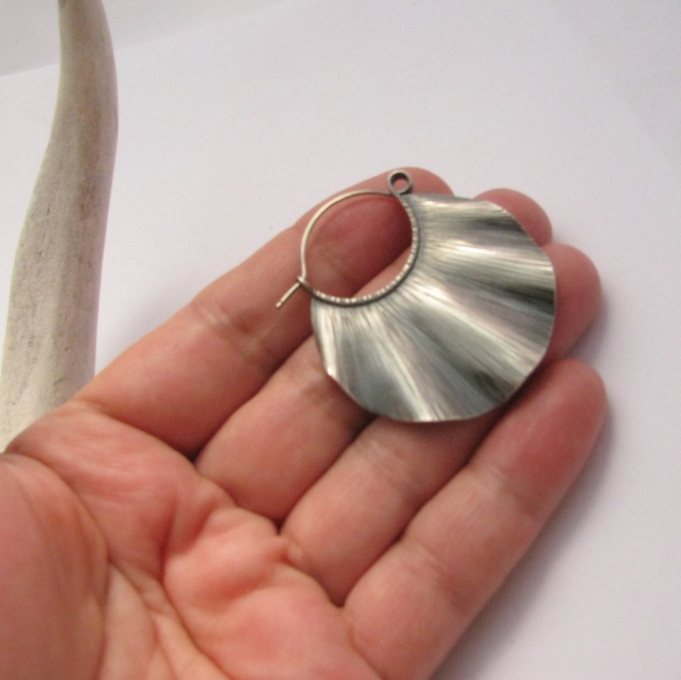 Large Sterling Silver Statement Earrings, Ruffled And Textured Big Silver Hoops, Unique Bohemian Jewelry