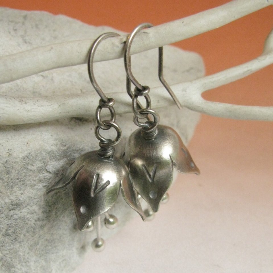 Sterling Silver Bell Flower Earrings, Handcrafted Argentium Jewelry